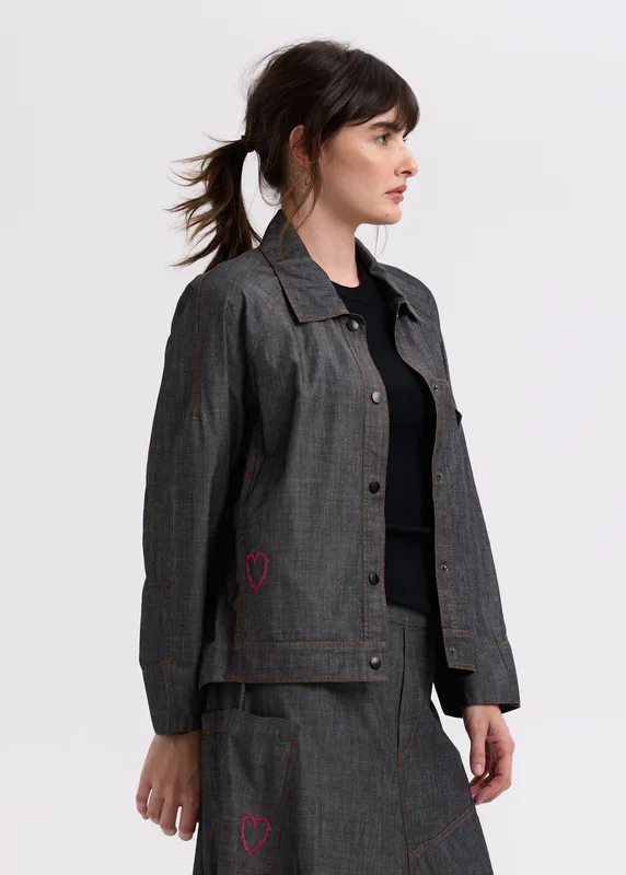 Model wearing Industrial Denim Denim Shaket By Zaket & Plover Available at Beetees Nelson