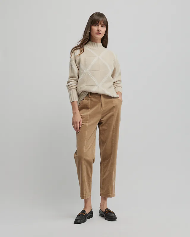 Model wearing Almond/Ecru Indiana Knit By Yarra Trail Available at Beetees Nelson