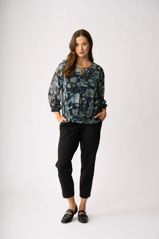 Model wearing Dreamy Floral Shirred Detail Top By Memo Available at Beetees Nelson