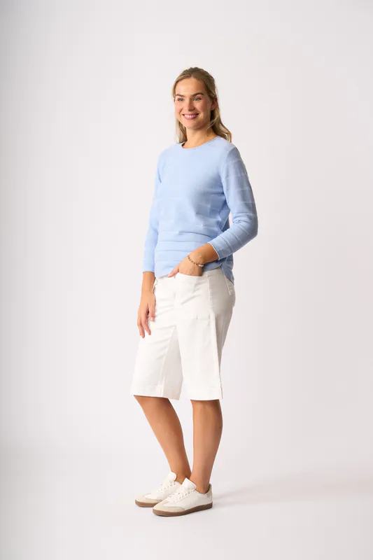 Model wearing Sky Blue Got The Scoop Jumper By Foil Available at Beetees Nelson