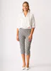 Model wearing Porto Pant - 3/4, Printed By Esplanade Available at Beetees Nelson ( No Image of Check It Colour)