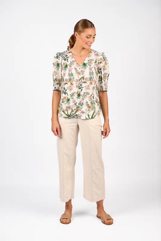 Model wearing Wild Fizz Top By Knewe Available at Beetees Nelson