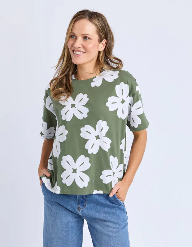 Model wearing Clover Vera Tee By Elm Available at Beetees Nelson