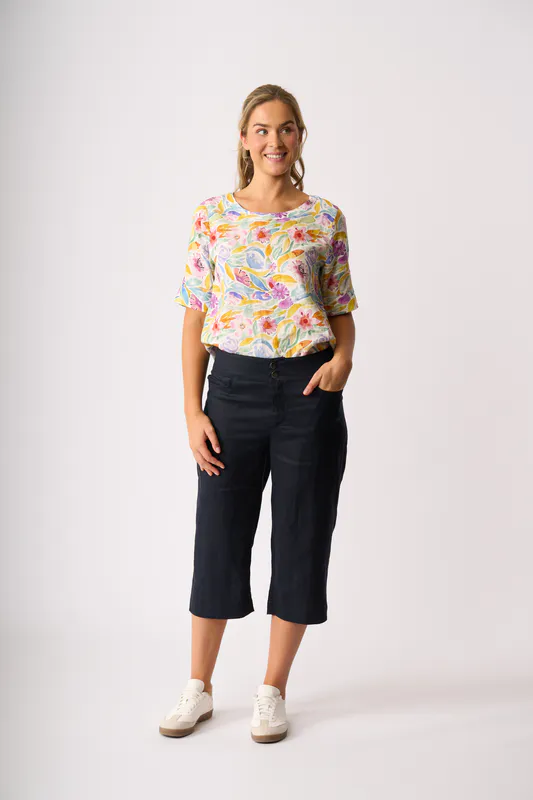 Model wearing Bright Blooms Pleat Back Top By Foil Available at Beetees Nelson