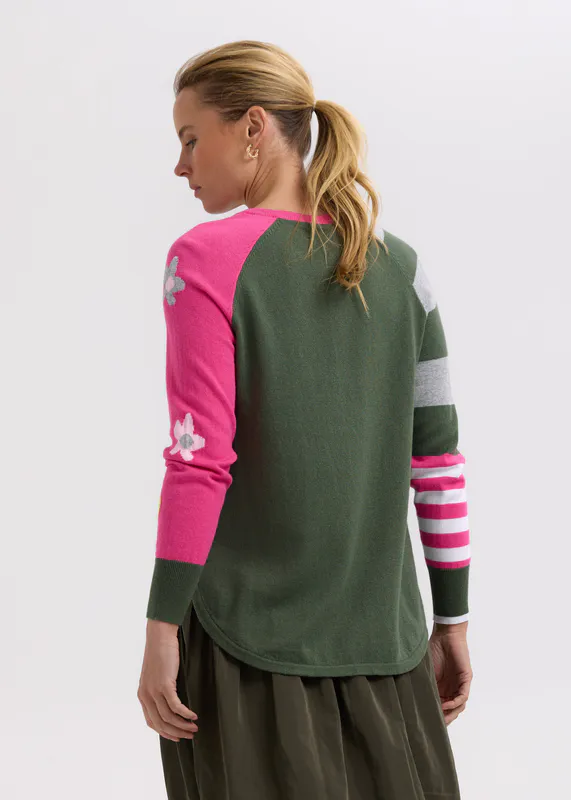 Model wearing Khaki My Happy Jumper By Zaket & Plover Available at Beetees Nelson