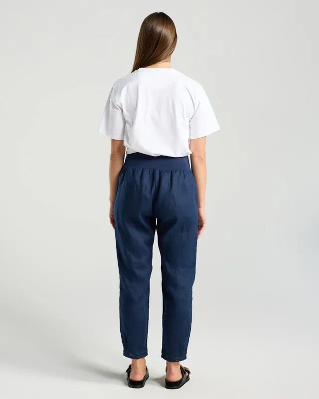 Model wearing Midnight Ink Rosalina Knit Waist Pant By Blackstone Available at Beetees Nelson