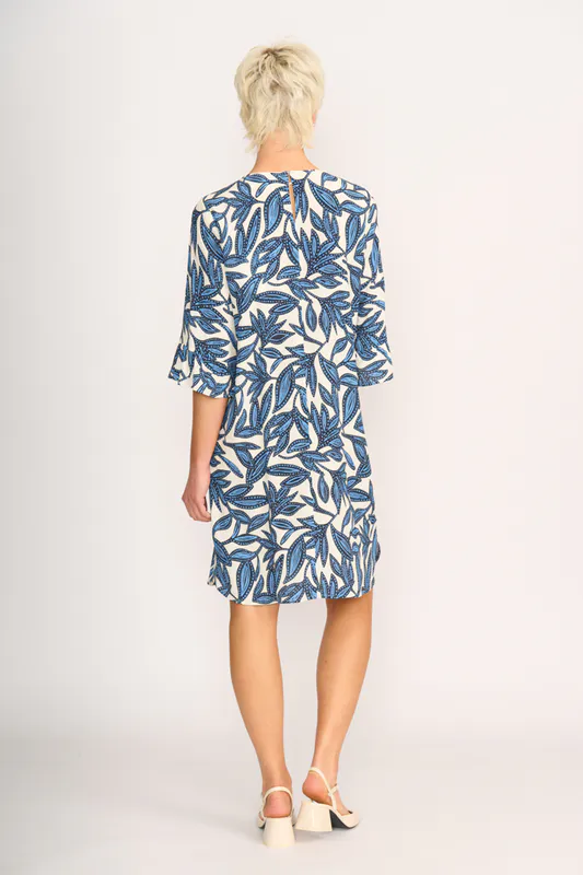 Model wearing Botany Dress - Shift, Fluted Sleeve By Foil Available at Beetees Nelson