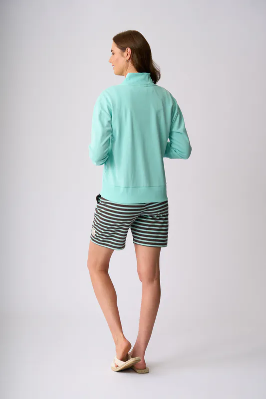 Model wearing Seabreeze Flaxton 1/2 Zip Sweat By Charlie Jane Available at Beetees Nelson