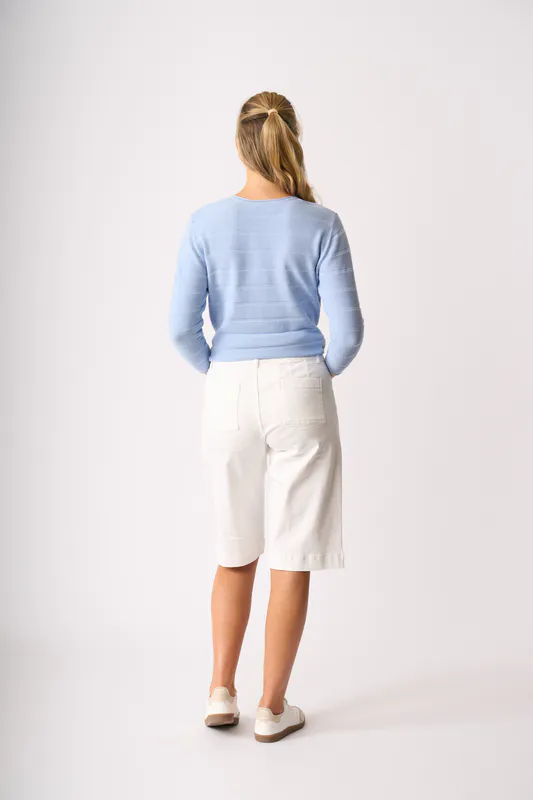 Model wearing Sky Blue Got The Scoop Jumper By Foil Available at Beetees Nelson