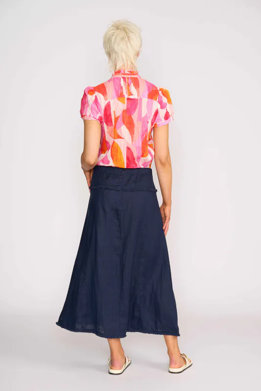 Model wearing Midnight Fringe Benefits Skirt By Foil Available at Beetees Nelson