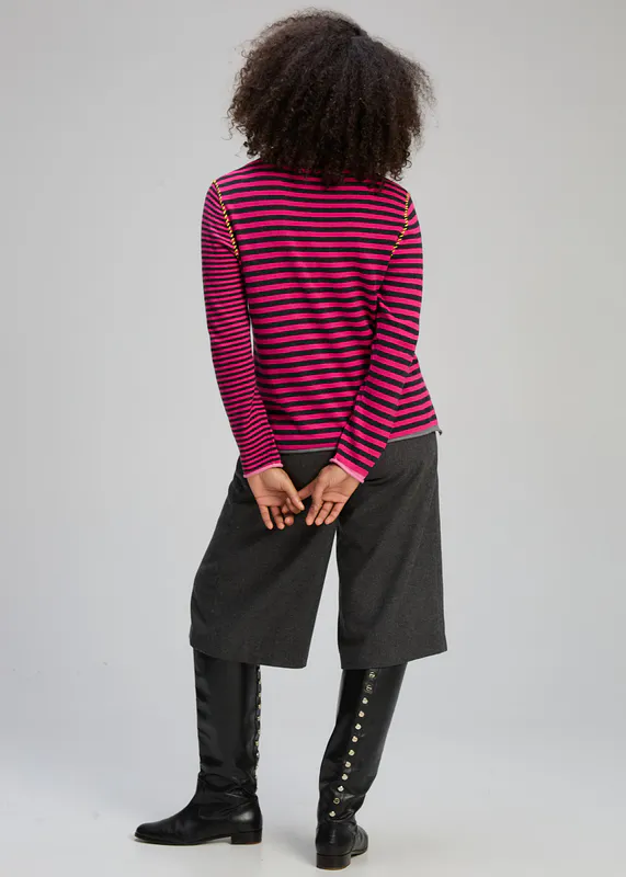 Model wearing Magenta Varied Stripe Jumper By Zaket & Plover Available at Beetees Nelson