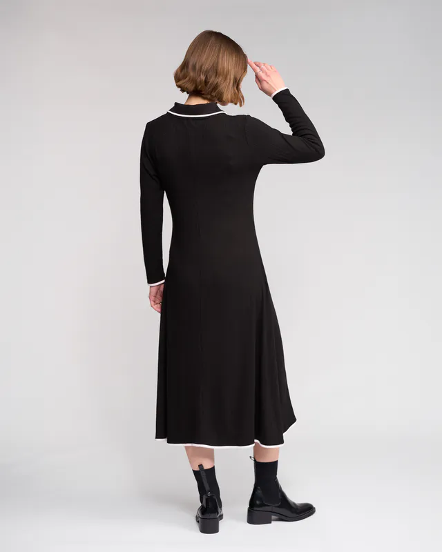 Model wearing Black Ritual Knit Dress By Knewe Available at Beetees Nelson