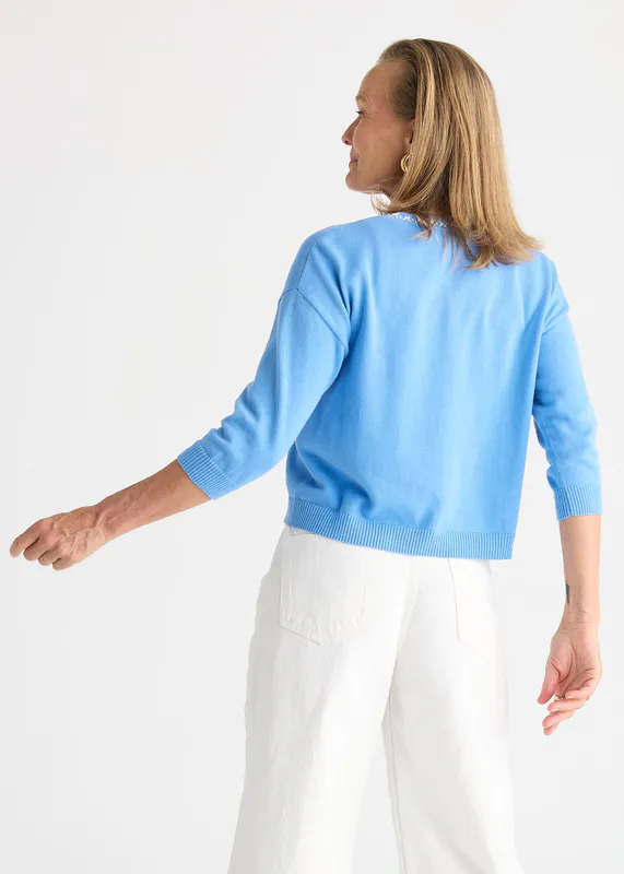 Model wearing Bluebell Island Cardi By Zaket & Plover Available at Beetees Nelson