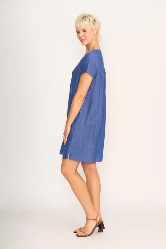 Model wearing Denim Dress - Panel Lines By Foil Available at Beetees Nelson