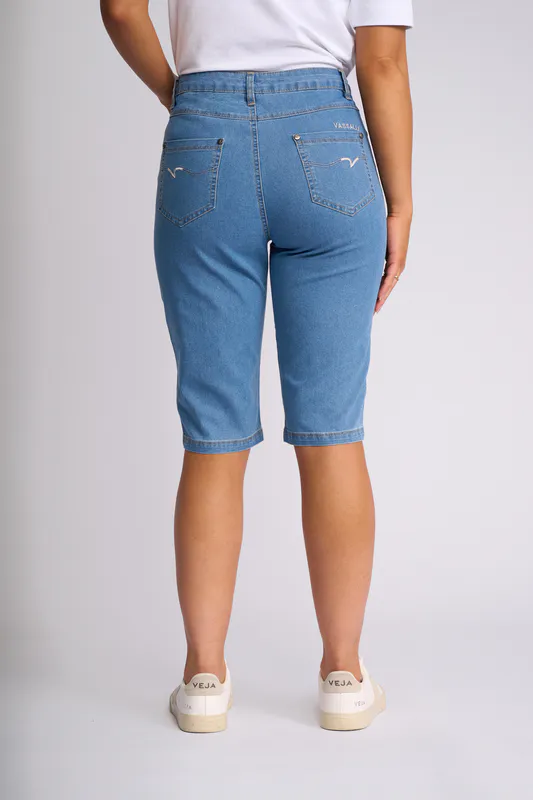 Model wearing Light Denim Alfa Short By Vassalli Available at Beetees Nelson
