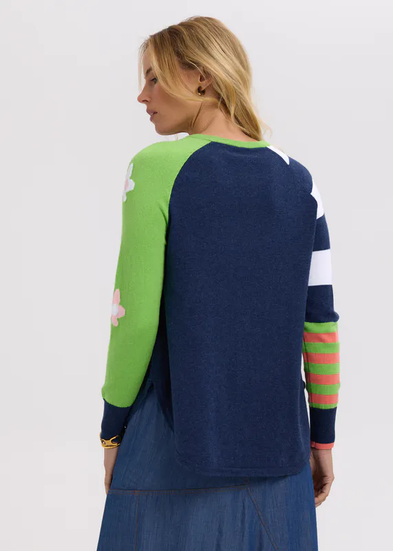 Model wearing Denim My Happy Jumper By Zaket & Plover Available at Beetees Nelson