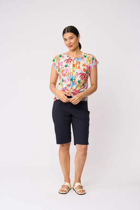 Model wearing Aloha Do The Twist Top By Foil Available at Beetees Nelson