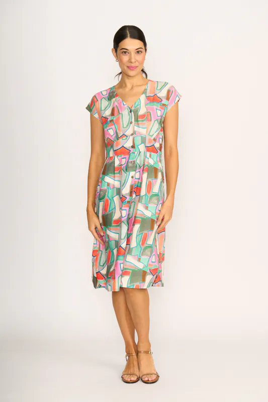 Model wearing Colour Fusion Dress - Button Front, Drop Shoulder By Foil Available at Beetees Nelson