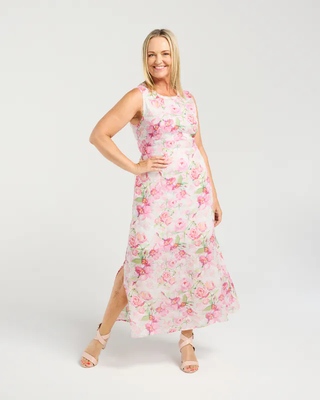 Model wearing Rose Garden Daphne Dress By Seduce Available at Beetees Nelson