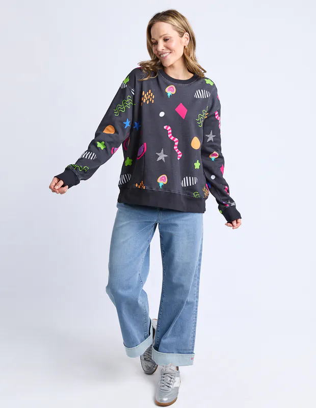 Model wearing Midnight Licorice Galaxy Crew By Elm Available at Beetees Nelson