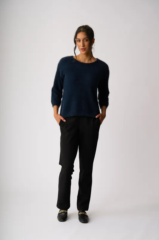 Model wearing Black Straight Leg Trouser By Esplanade Available at Beetees Nelson