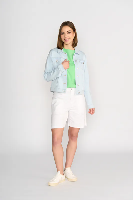 Model wearing Arctic Denim Jacket By Vassalli Available at Beetees Nelson