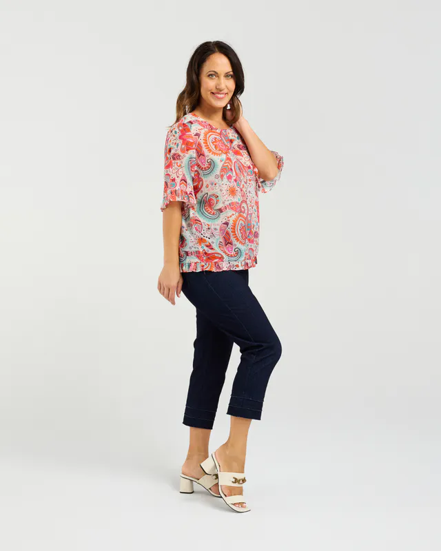 Model wearing Summer Foliage Dorothy Top By Seduce Available at Beetees Nelson