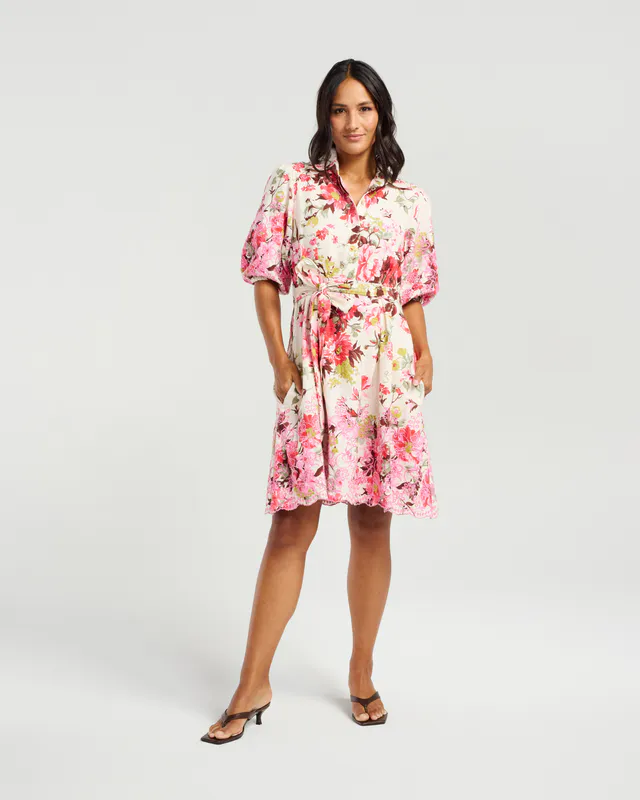 Model wearing Multi (Secret Garden) Marine Dress By NMBR Rose Available at Beetees Nelson