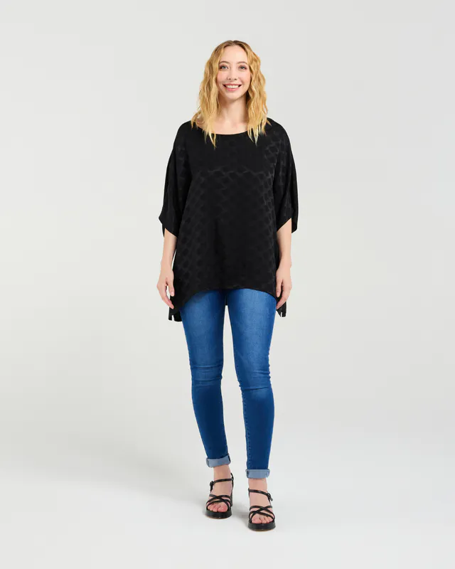 Model wearing Black Clara Top By Seduce Available at Beetees Nelson