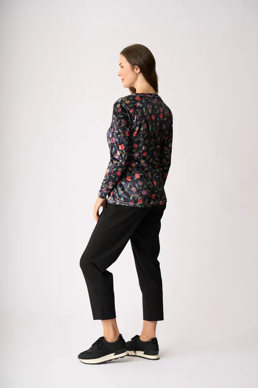 Model wearing Evening Courtyard Velveteen Top By Memo Available at Beetees Nelson