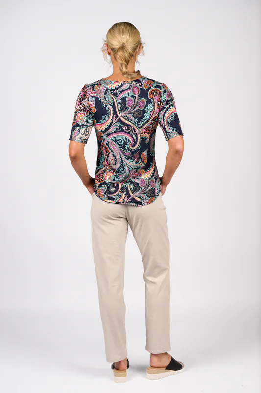 Model wearing Persia 3/4 Sleeve Round Neck Knit Top By Vassalli Available at Beetees Nelson