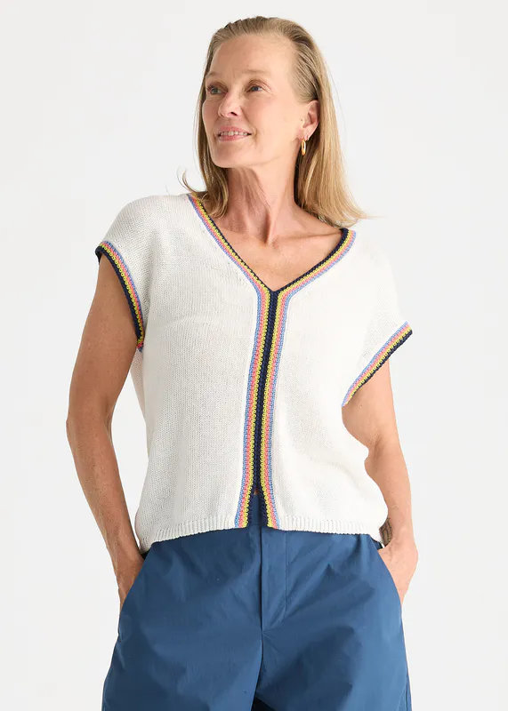 Model wearing White Crochet Trim Tank By Zaket & Plover Available at Beetees Nelson