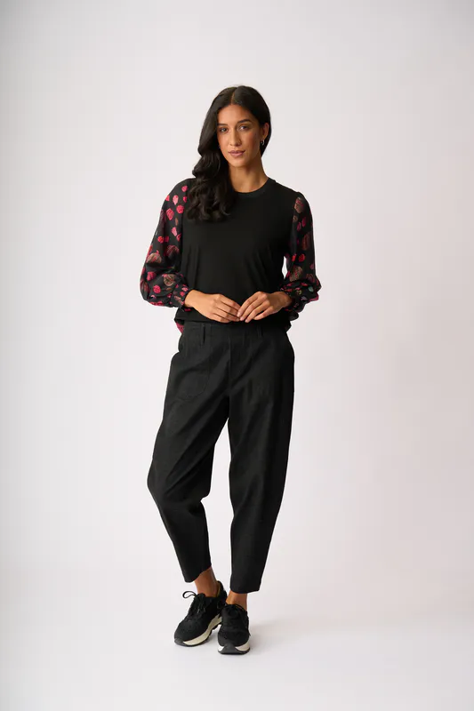 Model wearing Pumpkins Contrast Woven Top By Memo Available at Beetees Nelson