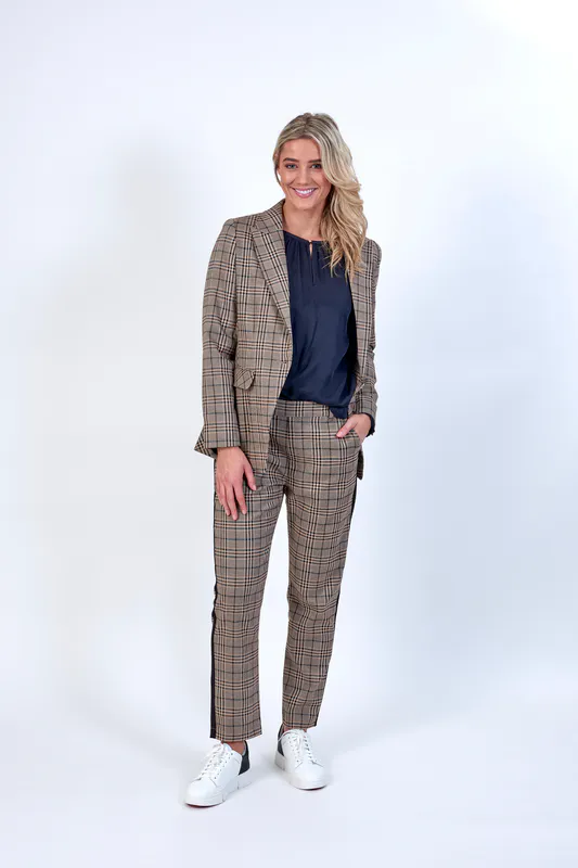Model wearing Twig Coloured Como Blazer By Knewe Available at Beetees Nelson