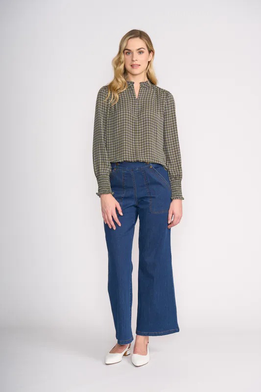 Model wearing Indigo Olive's Jean By Memo Available at Beetees Nelson