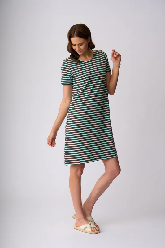 Model wearing Chocolate Seabreeze Alexandra Dress By Charlie Jane Available at Beetees Nelson