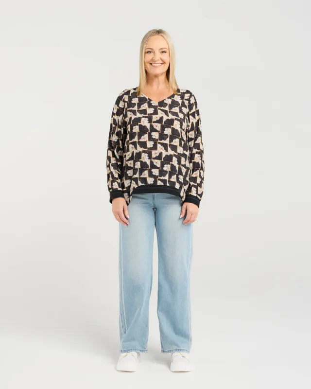 Model wearing Golden Grid Nova Top By Seduce Available at Beetees Nelson