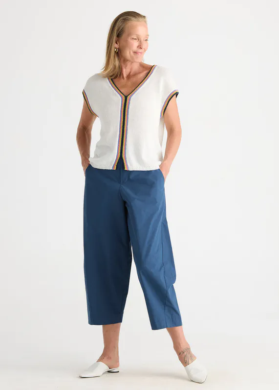 Model wearing White Crochet Trim Tank By Zaket & Plover Available at Beetees Nelson