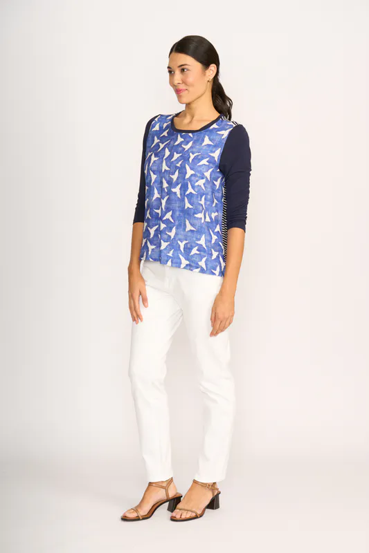 Model wearing Flock of Birds Top - Relaxed Fit, Contrast Front By Memo Available at Beetees Nelson