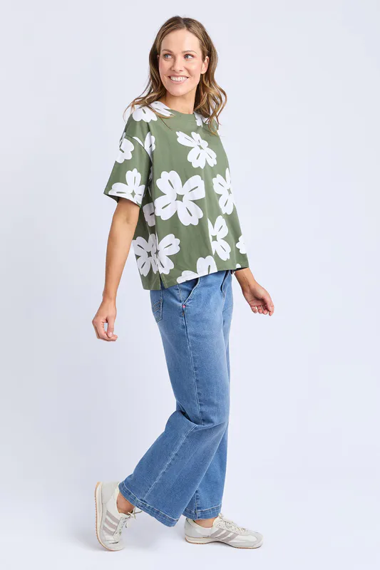Model wearing Clover Vera Tee By Elm Available at Beetees Nelson