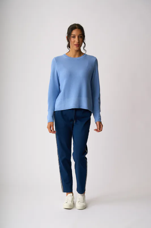 Model wearing Light Blue Placket Detail Jumper By Foil Available at Beetees Nelson