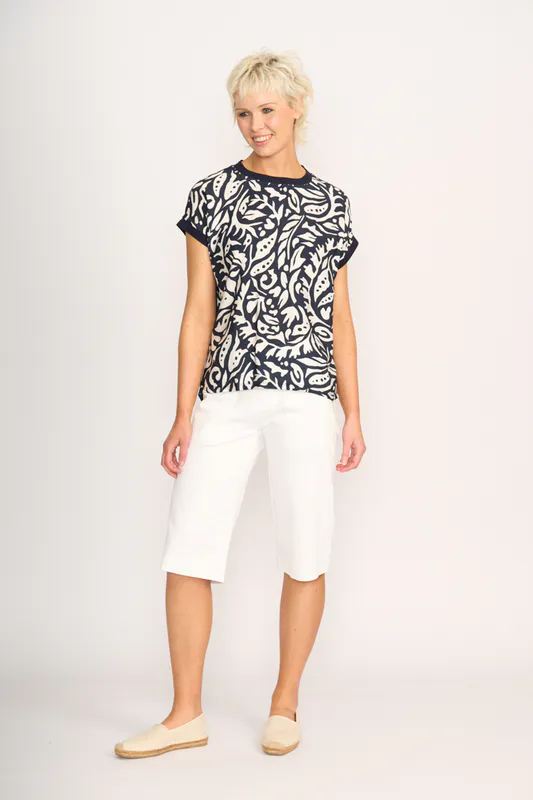 Model wearing Mono Bloom Contrast Trim Top By Memo Available at Beetees Nelson