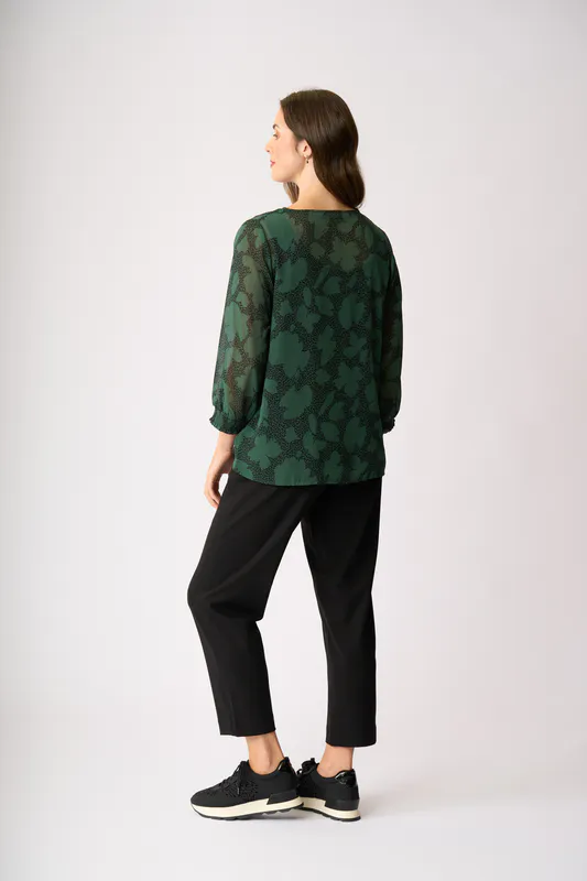 Model wearing Flora Fauna Shirred Detail Top By Memo Available at Beetees Nelson