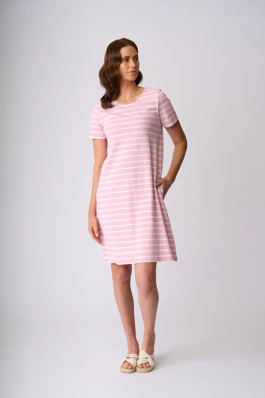 Model wearing Rose White Alexandra Dress By Charlie Jane Available at Beetees Nelson