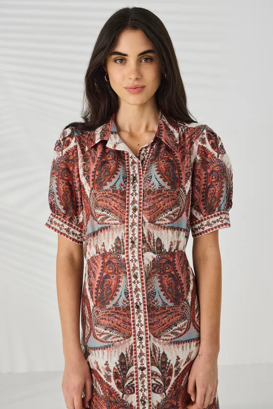 Model wearing Marsh Print Marsh Dress Available at Beetees Nelson