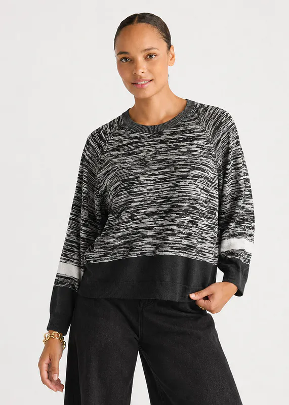 Model wearing Graphite Mouline Top By LD + CO Available at Beetees Nelson
