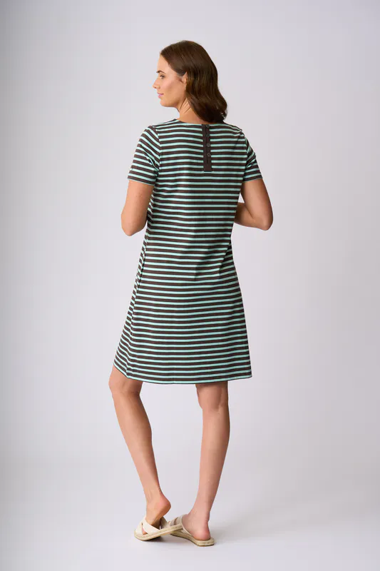 Model wearing Chocolate Seabreeze Alexandra Dress By Charlie Jane Available at Beetees Nelson