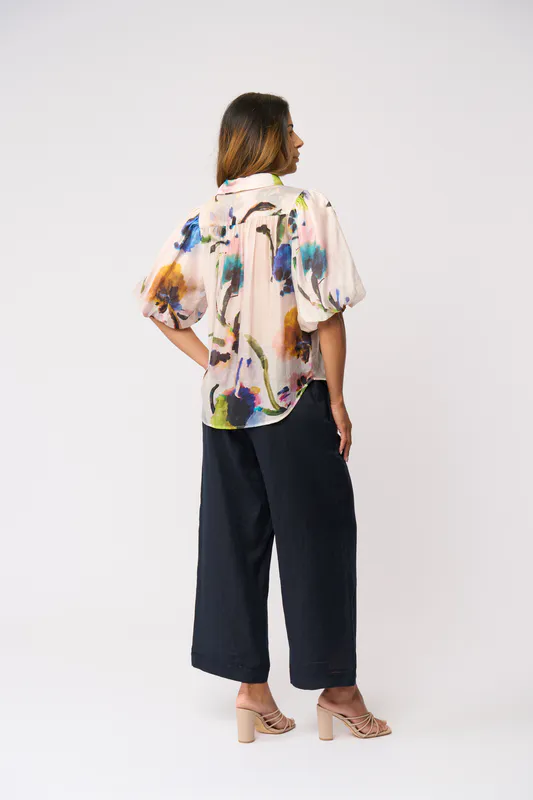 Model wearing Expression Bubble Trouble Blouse By Foil Available at Beetees Nelson