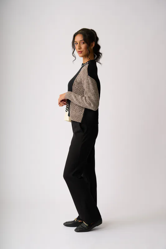 Model wearing Black Faux Front Trouser By Esplanade Available at Beetees Nelson