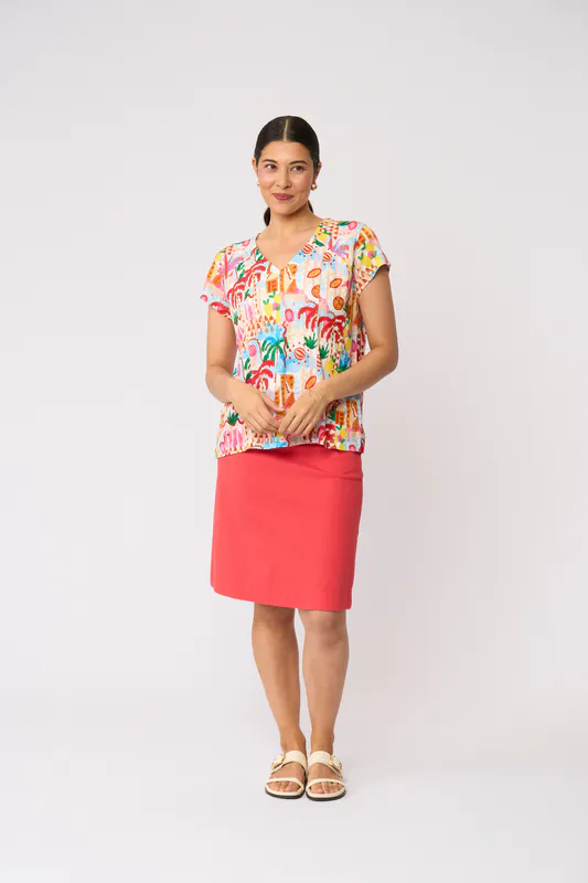 Model wearing Aloha Seams Sew Top By Foil Available at Beetees Nelson